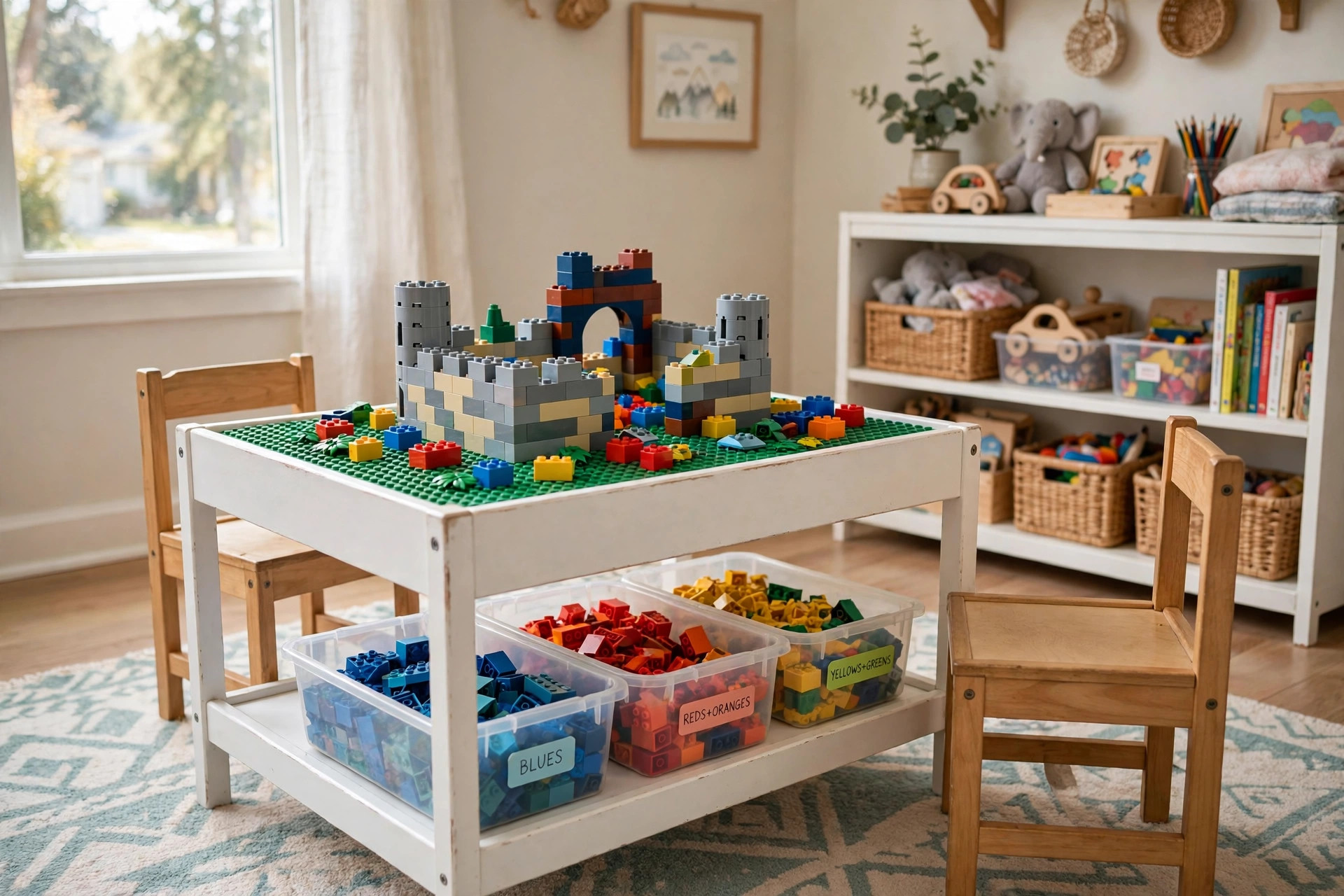 Best kids table for Lego building play in a bright playroom