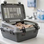 best cat carrier for vet visits top loading: A top-loading cat carrier on a vet exam table