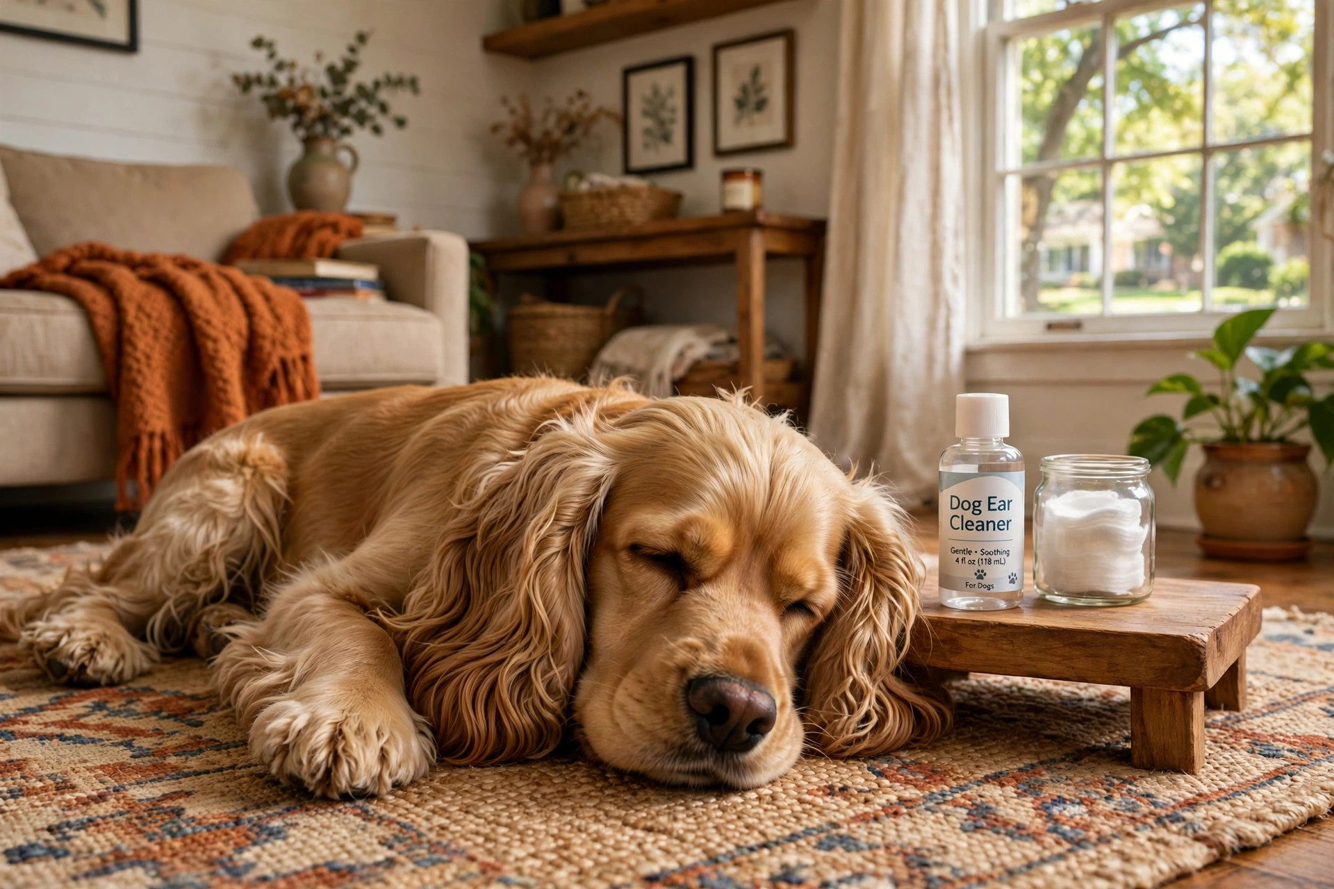 Best dog ear cleaner for floppy eared breeds beside a relaxed hound