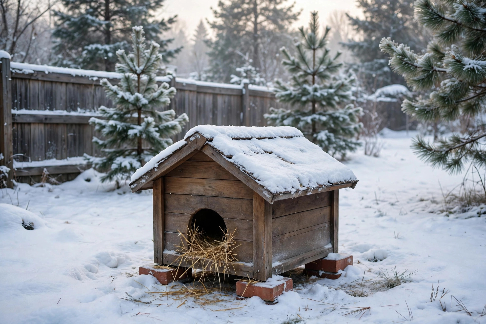 outdoor cat house insulated for winter shelter: An insulated outdoor cat house for winter shelter in a snowy American yard