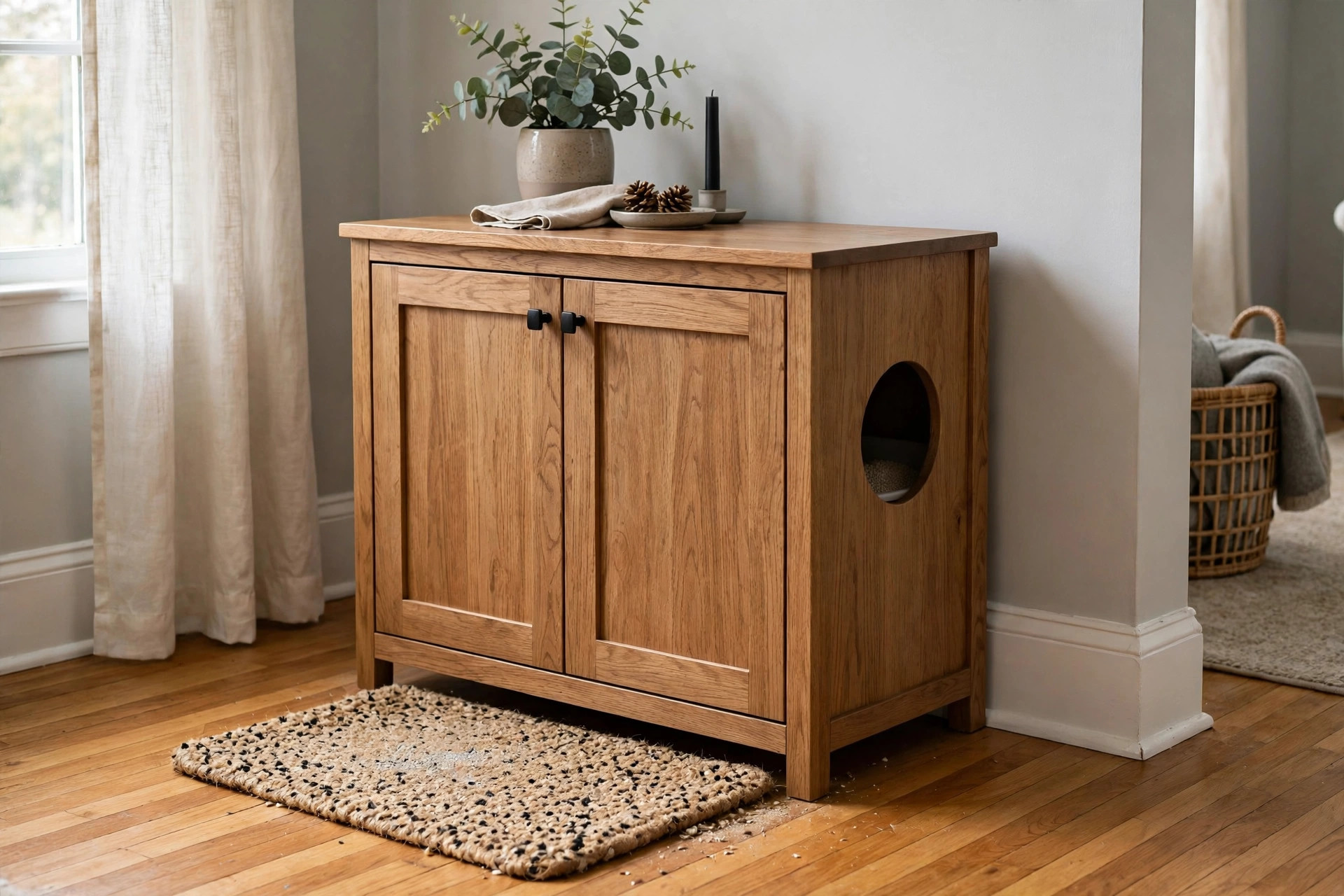 best litter box enclosure furniture for cats: Litter box enclosure furniture for cats in a living room