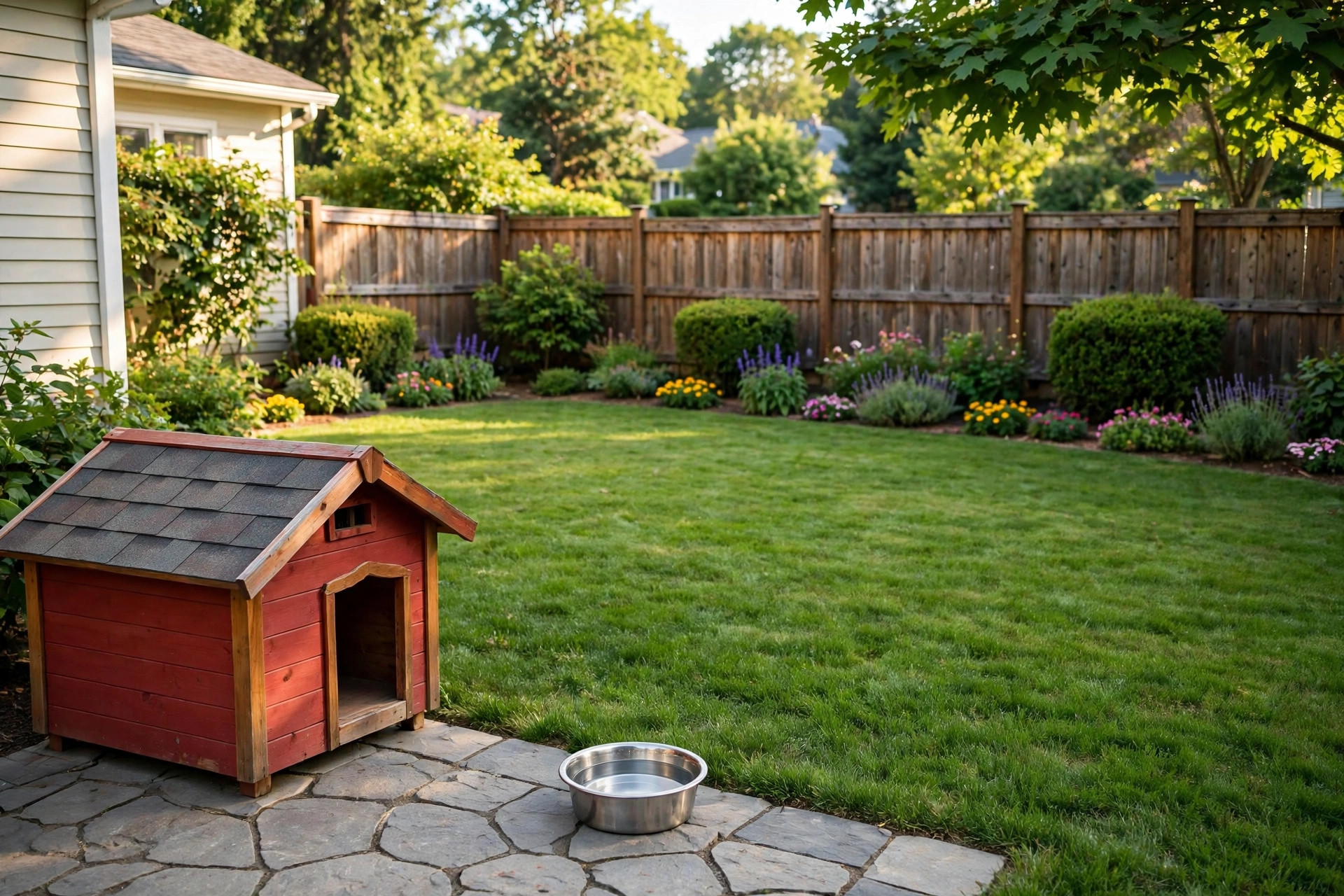 Pet friendly pest control for yard and home in a sunny American backyard