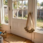 dog doorbell for potty training puppies usa: Dog doorbell for potty training puppies hanging on a back door in a cozy American home