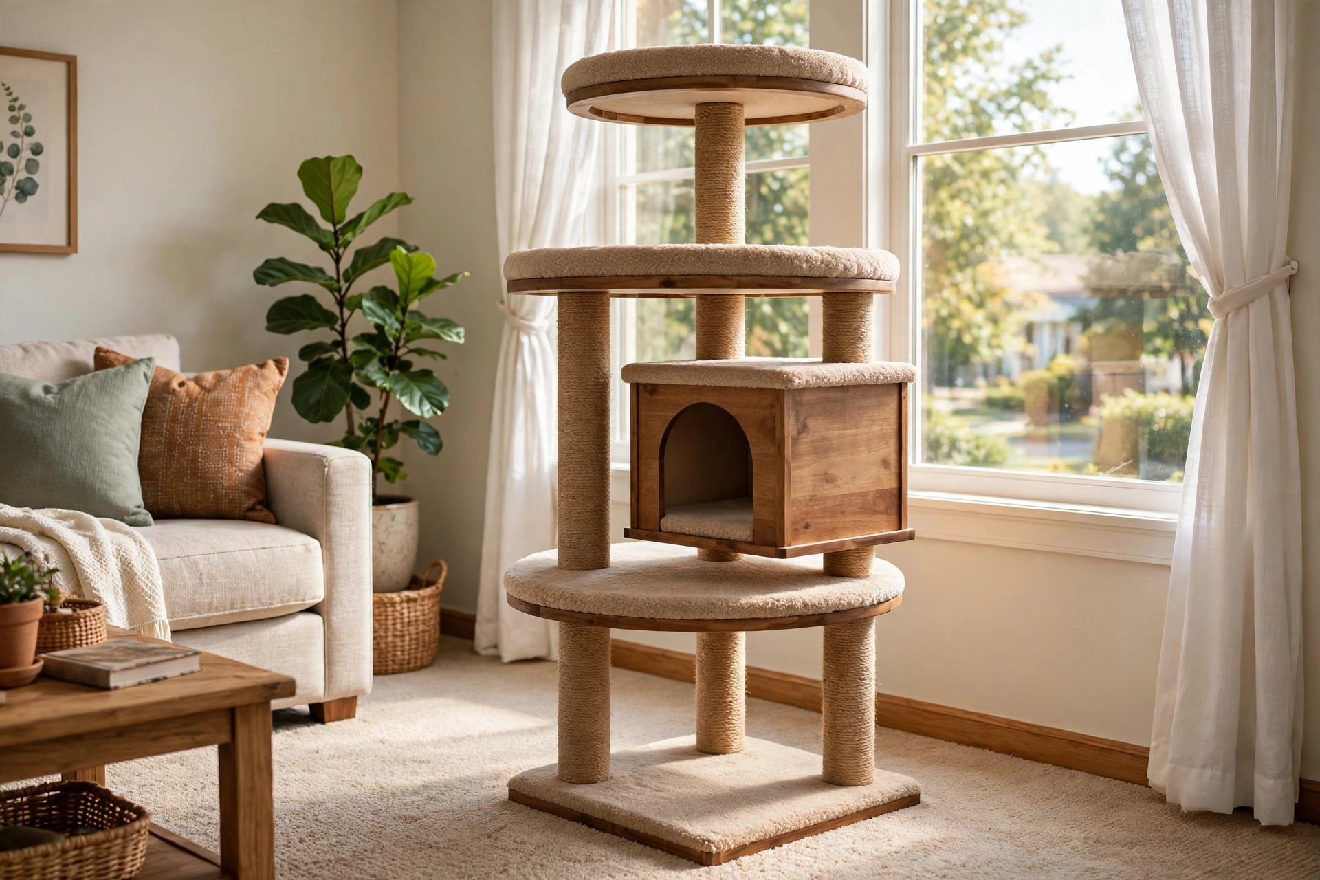 Best cat tree for Maine Coon large breed in a bright American living room
