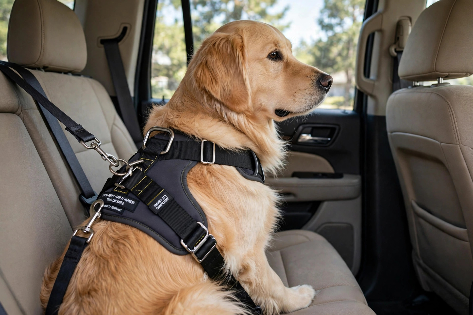 Best dog harness for car safety crash tested in a parked SUV