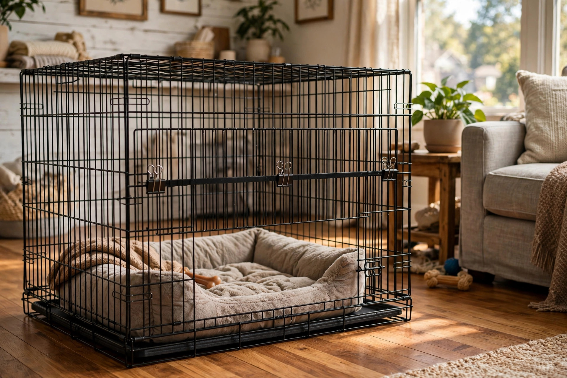 Best dog crate divider for growing puppies fitted inside a large wire crate