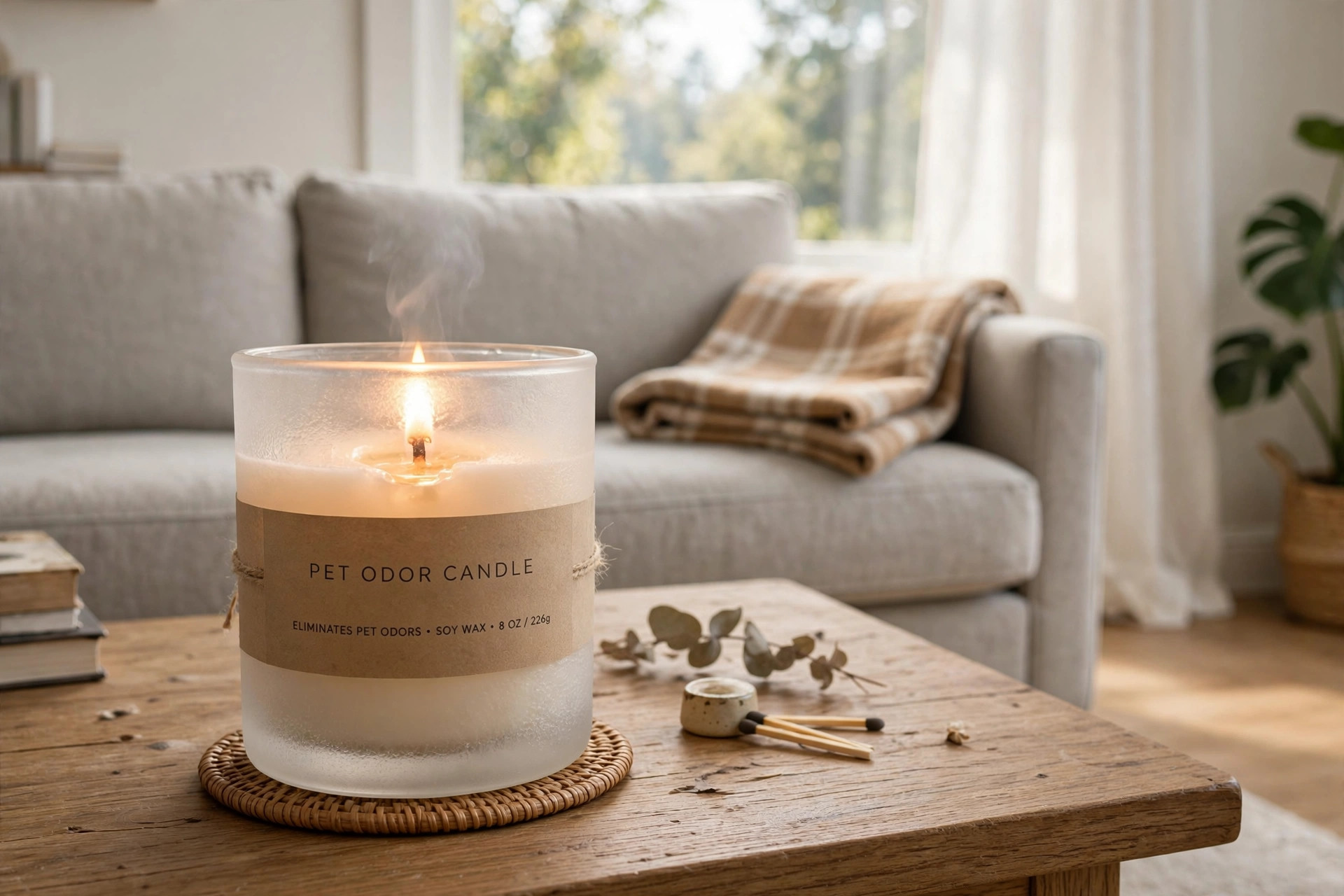 Best pet odor candle for dog smell removal burning in a clean living room
