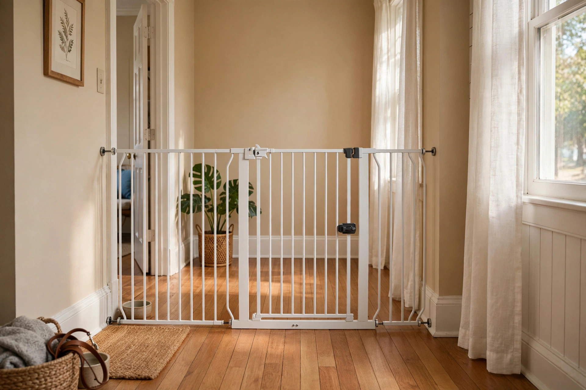 Best pet gate for hallway with door opening installed in a home hallway