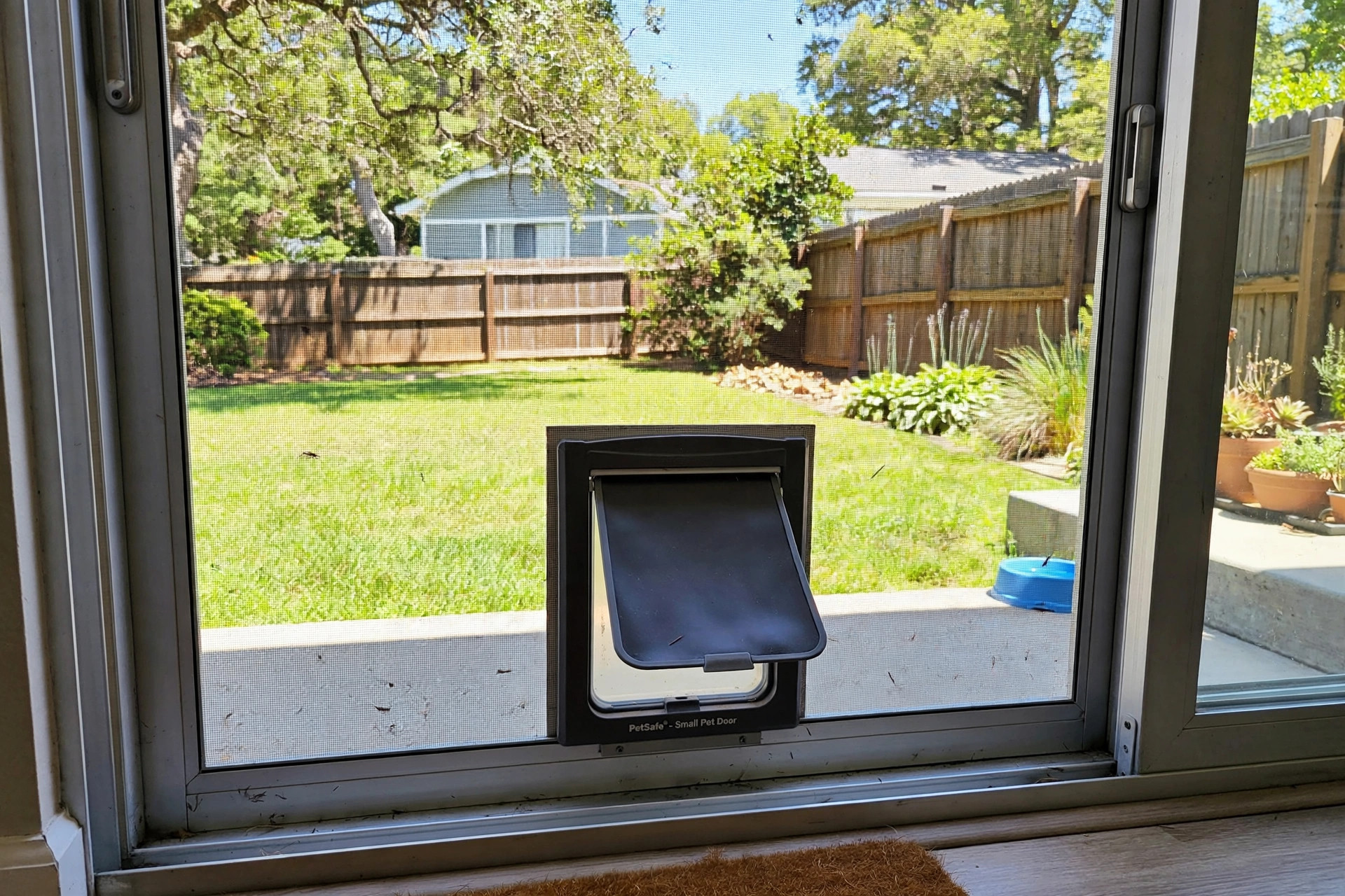 Pet door for screen door installation dogs installed in a sliding screen door