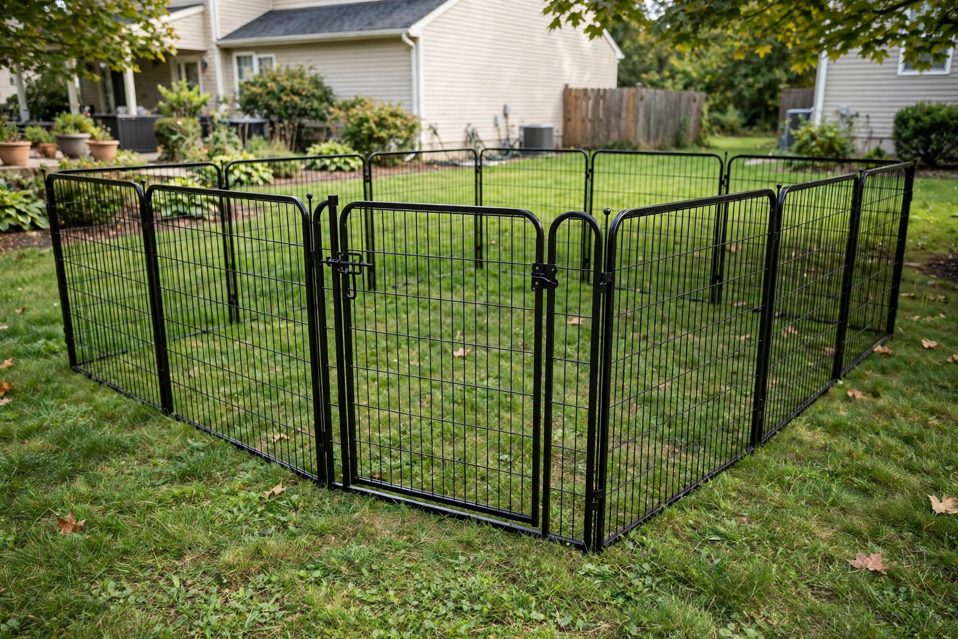 dog fence panels for temporary yard enclosure: Dog fence panels forming a temporary yard enclosure