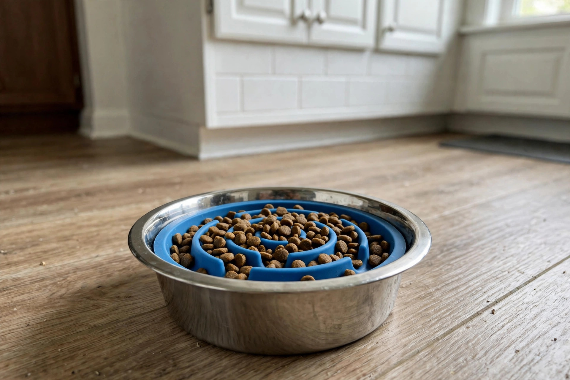 best slow feeder insert for dog bowl: Dog bowl with a slow feeder insert that slows fast eating