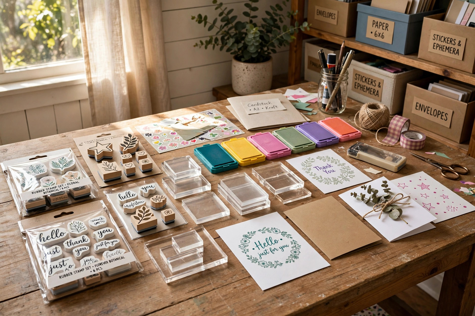 Best stamp set for card making crafts on a craft table