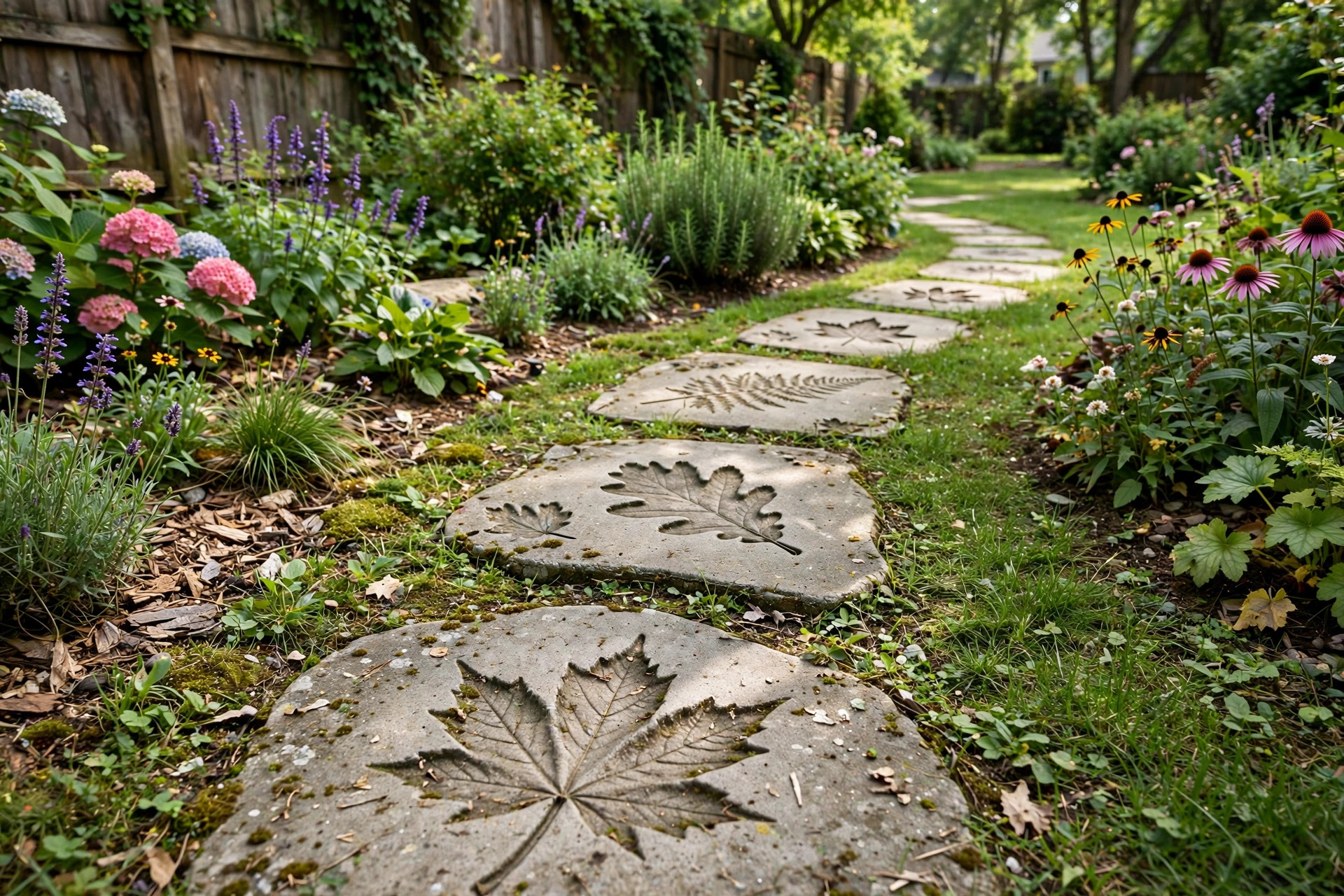diy stepping stone kit for garden path usa: Decorative garden stepping stones along a curved path