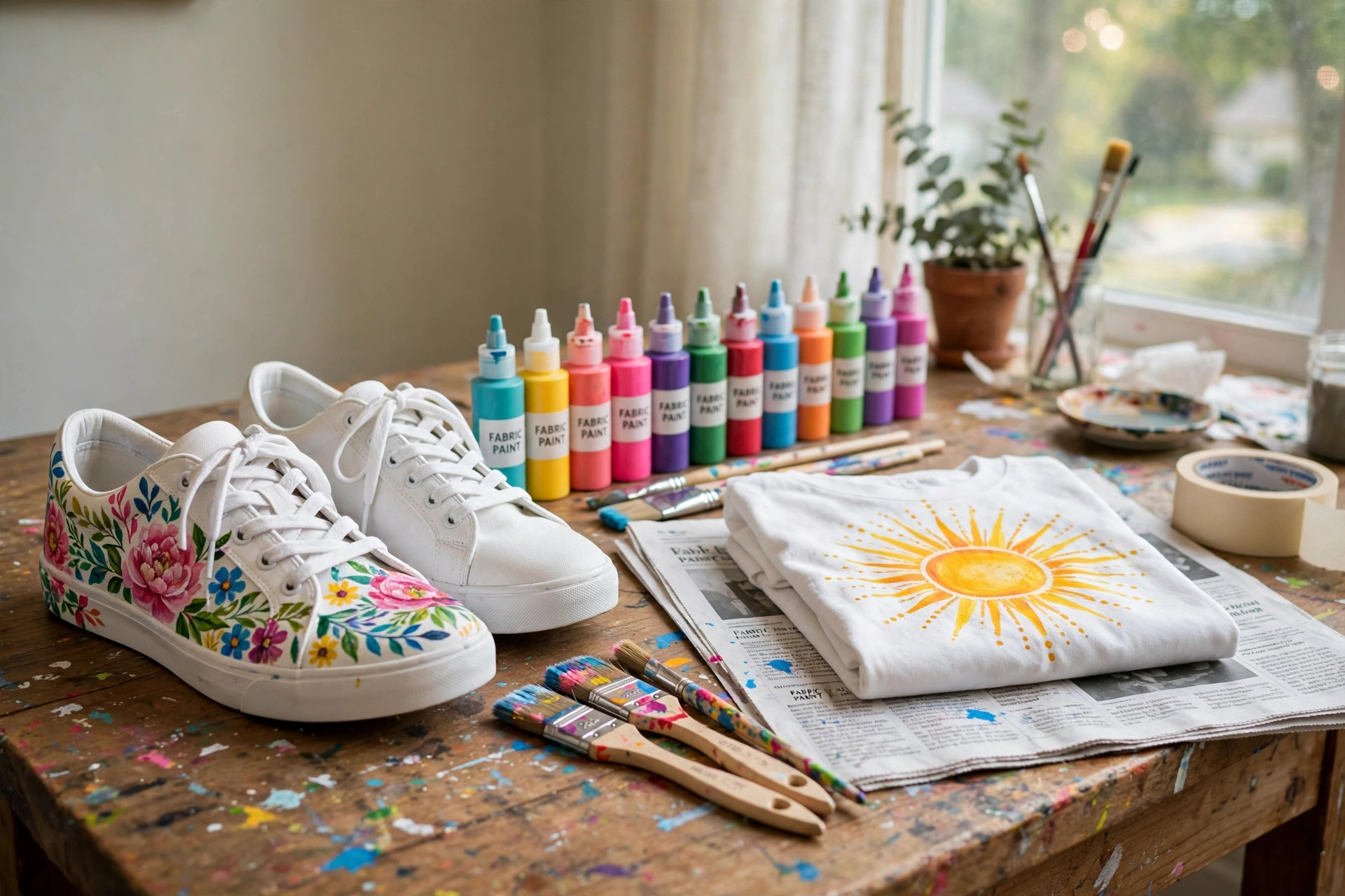 Fabric paint supplies and painted sneakers for best fabric paint for shoes and clothes diy projects