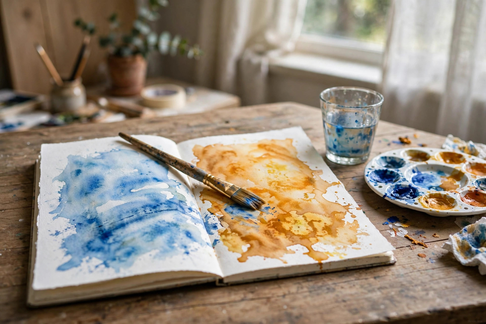 Best watercolor paper pad for painting art lying open on a studio table
