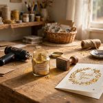 Best heat gun for embossing and crafts on a craft table with embossing powder and handmade cards