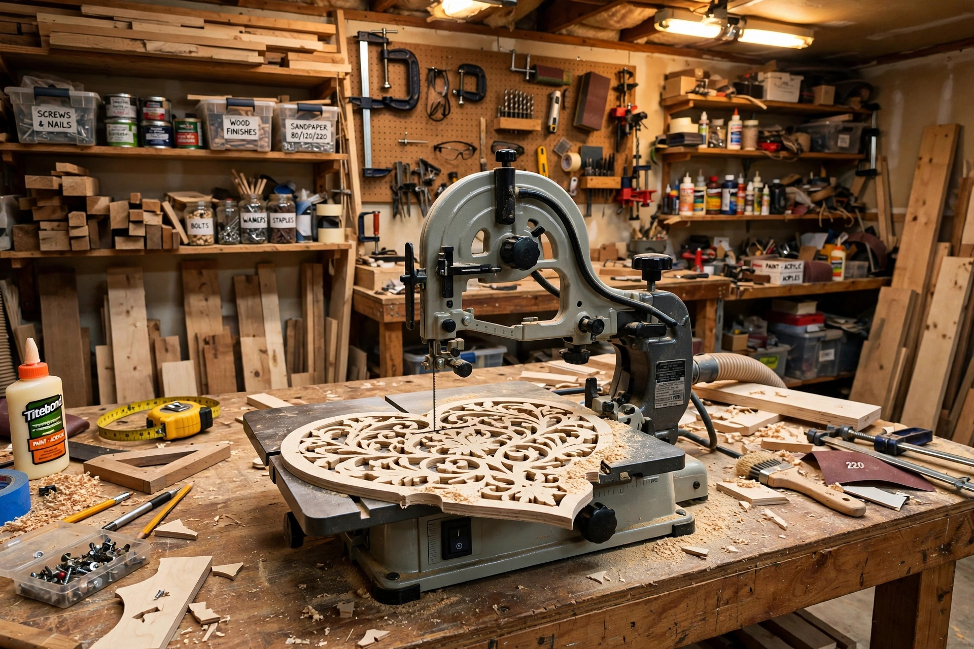 best scroll saw for woodworking crafts home: Scroll saw cutting detailed wood crafts at home