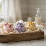 Homemade bath salt jars ready for gifting with the diy bath salt kit for spa gifts home