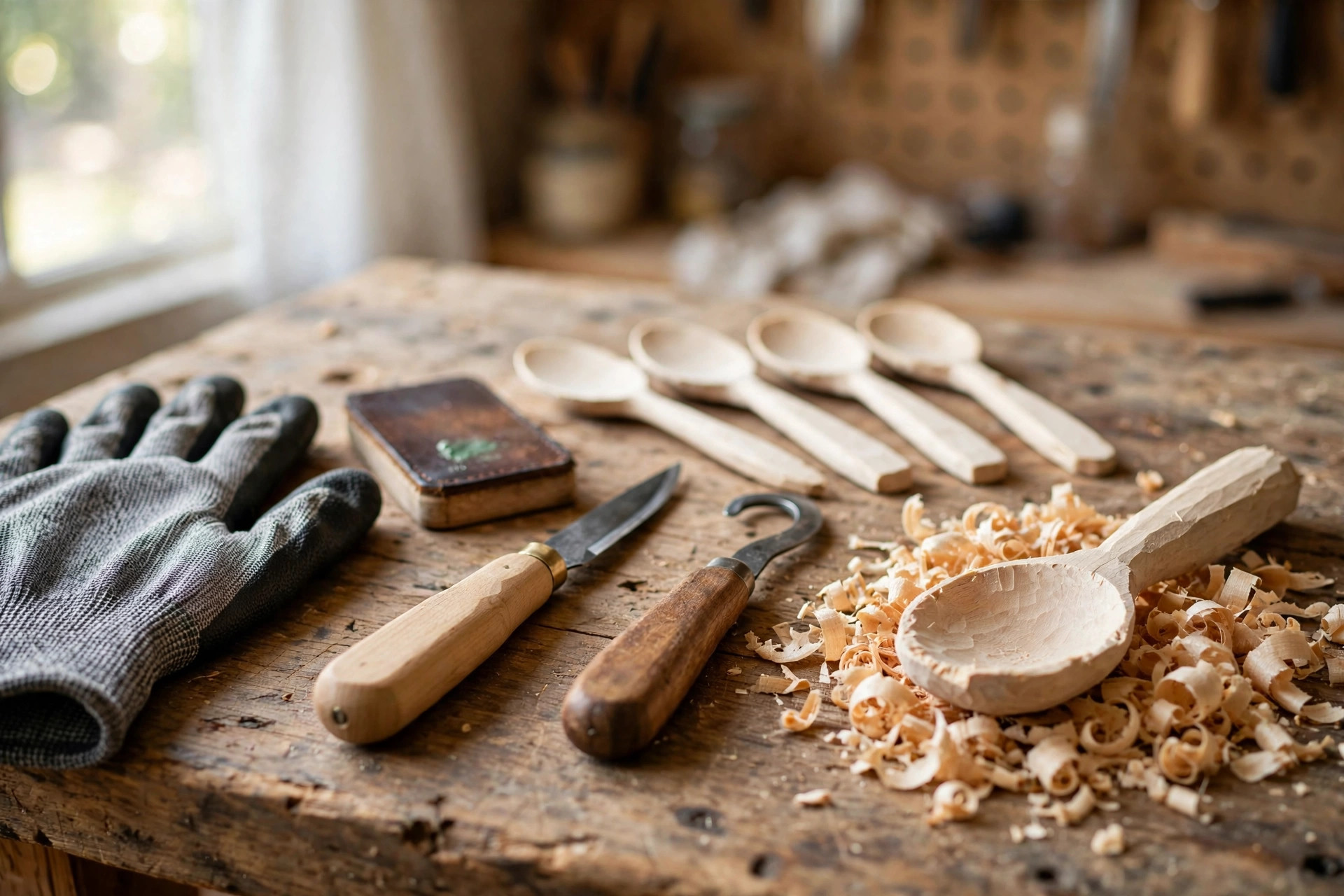 Wooden spoon carving kit for beginners DIY with tools and blanks
