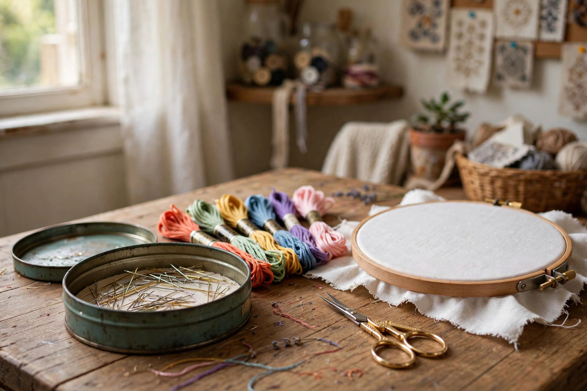 Best embroidery needles set for hand sewing displayed on a wooden table