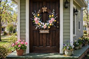 A Spring Door Hanger for Easter and Floral Welcome at Your Front Door