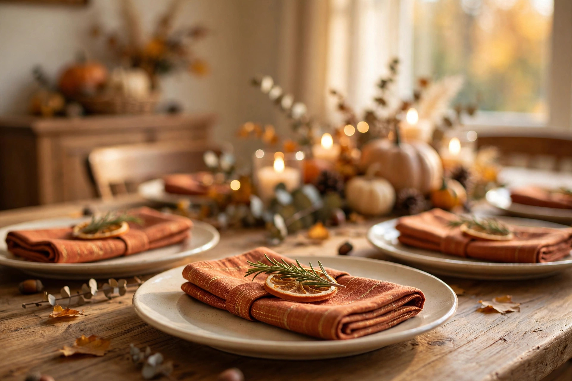 The best thanksgiving napkins for holiday table setting folded on a festive table