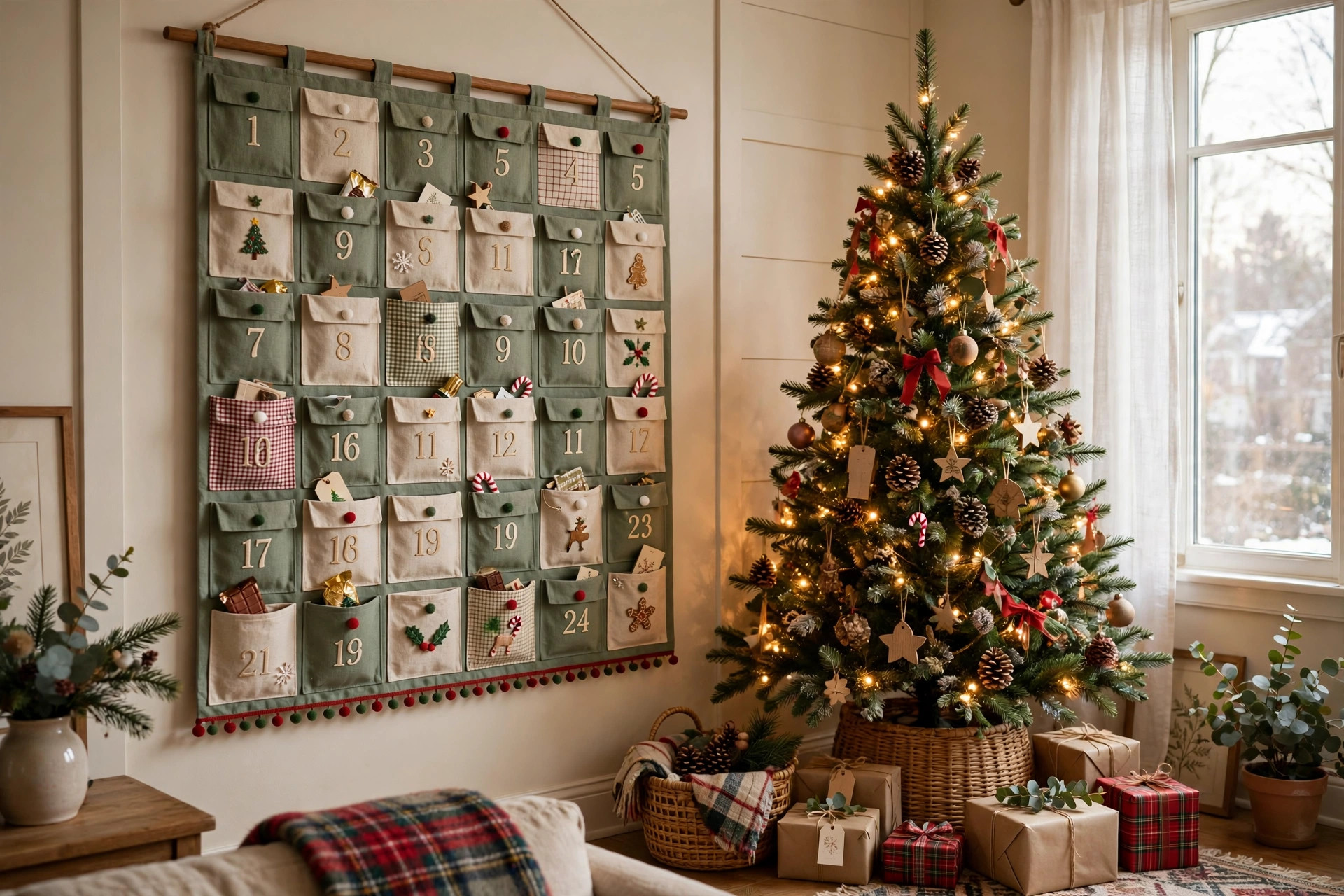 best christmas advent calendar for kids countdown: Christmas advent calendar for kids countdown on a living room wall