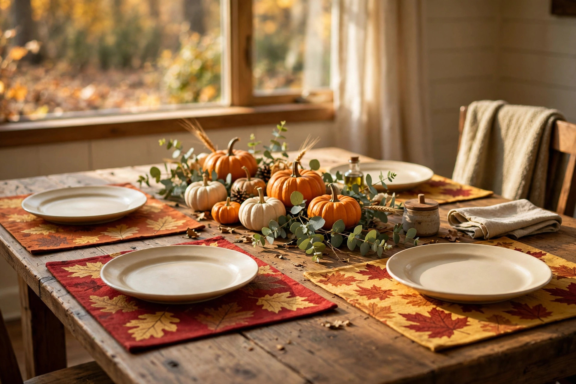 Fall dining table set with thanksgiving placemats for fall table decor usa
