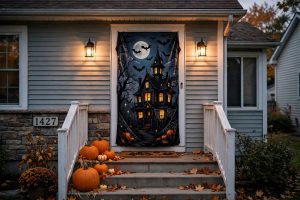 Halloween Door Cover for Spooky Entrance Decor