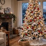 Best christmas tree flocked for snowy look in a decorated living room
