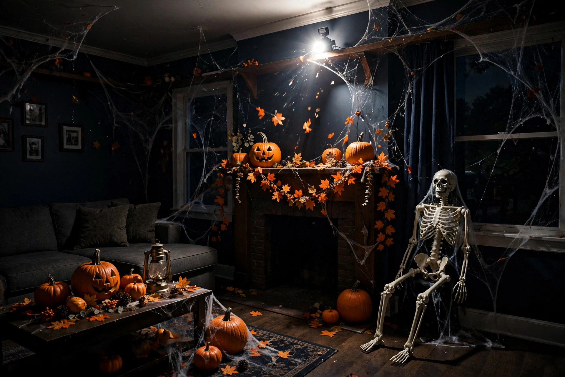 Best halloween strobe light for party effect lighting up a dark decorated living room