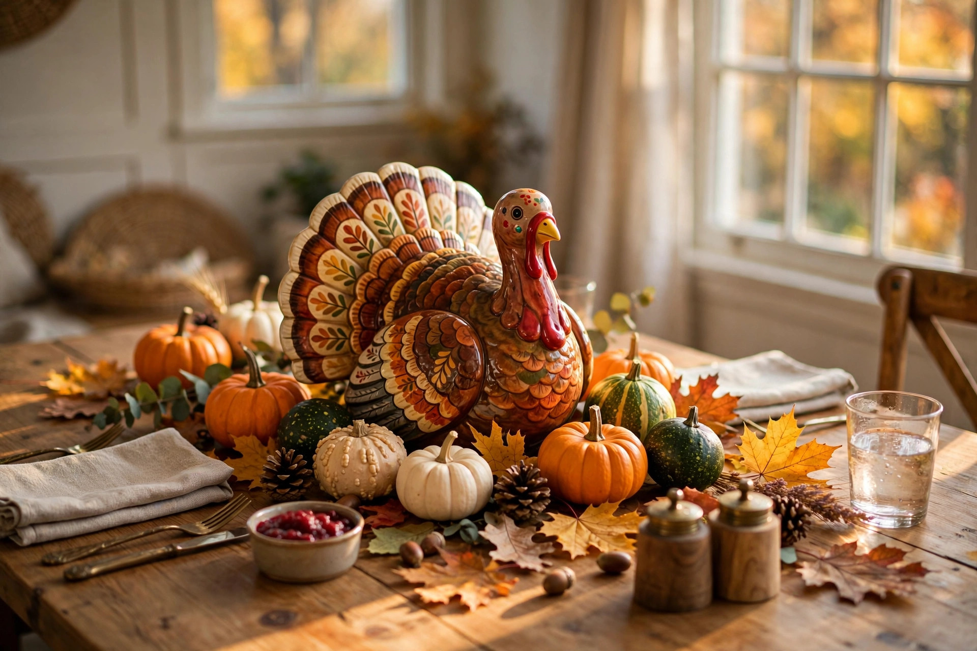 best thanksgiving turkey decorations for table: Thanksgiving dinner table with turkey decorations