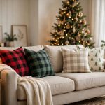 Festive sofa with christmas pillow covers for couch holiday decor