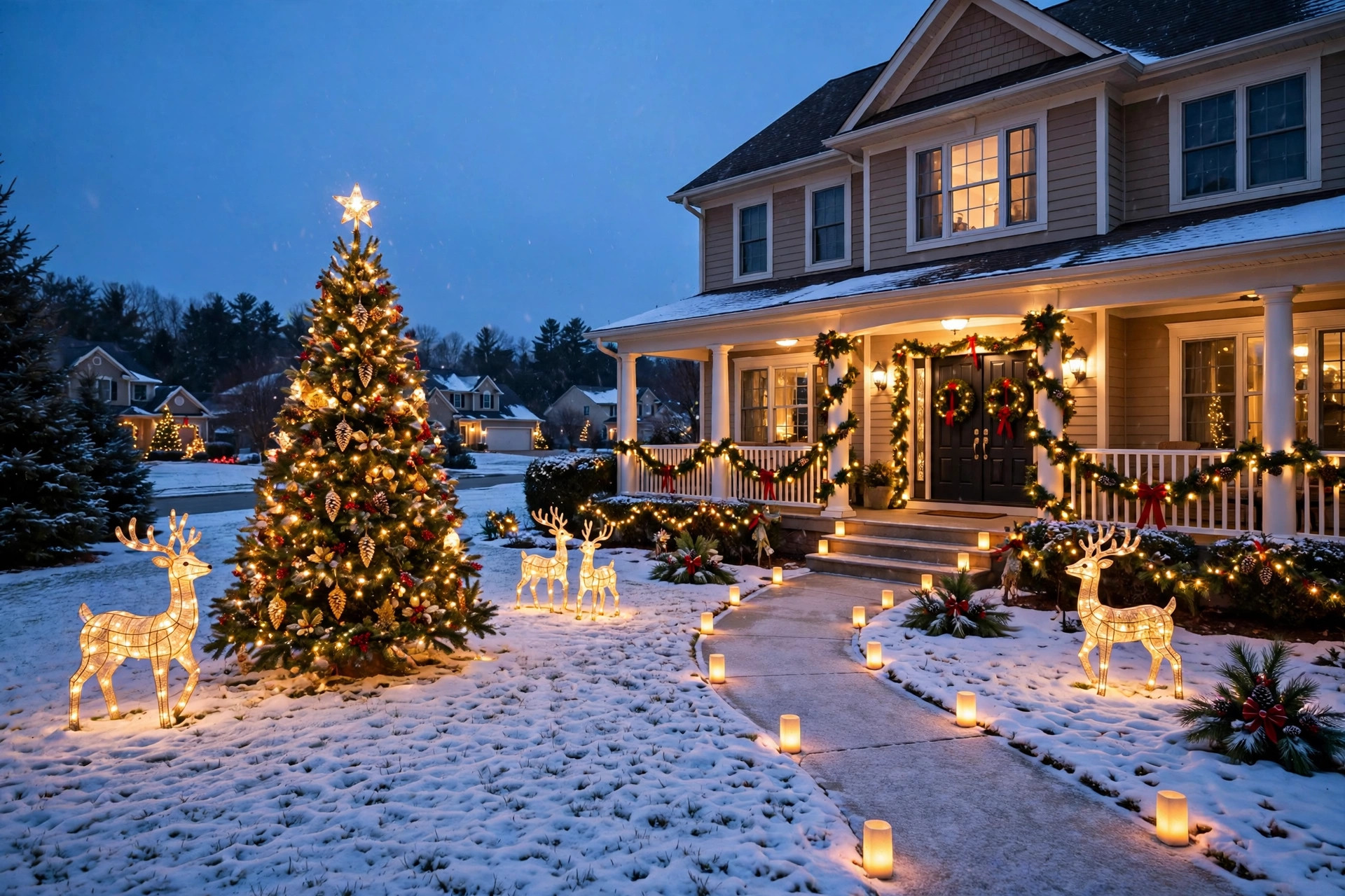 Best outdoor Christmas decorations for large yard lit up at night