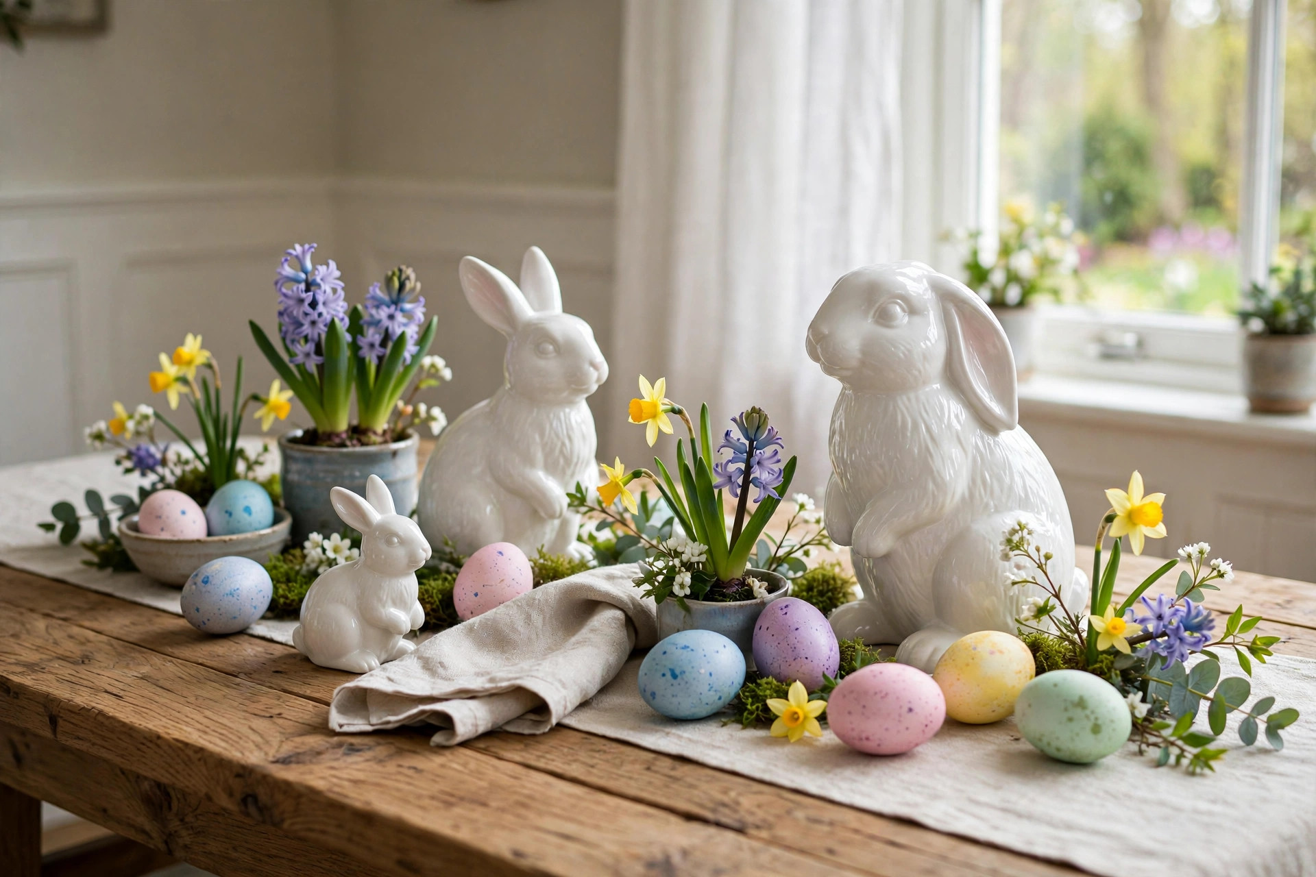 Best Easter bunny figurines for table decor on a spring dining table