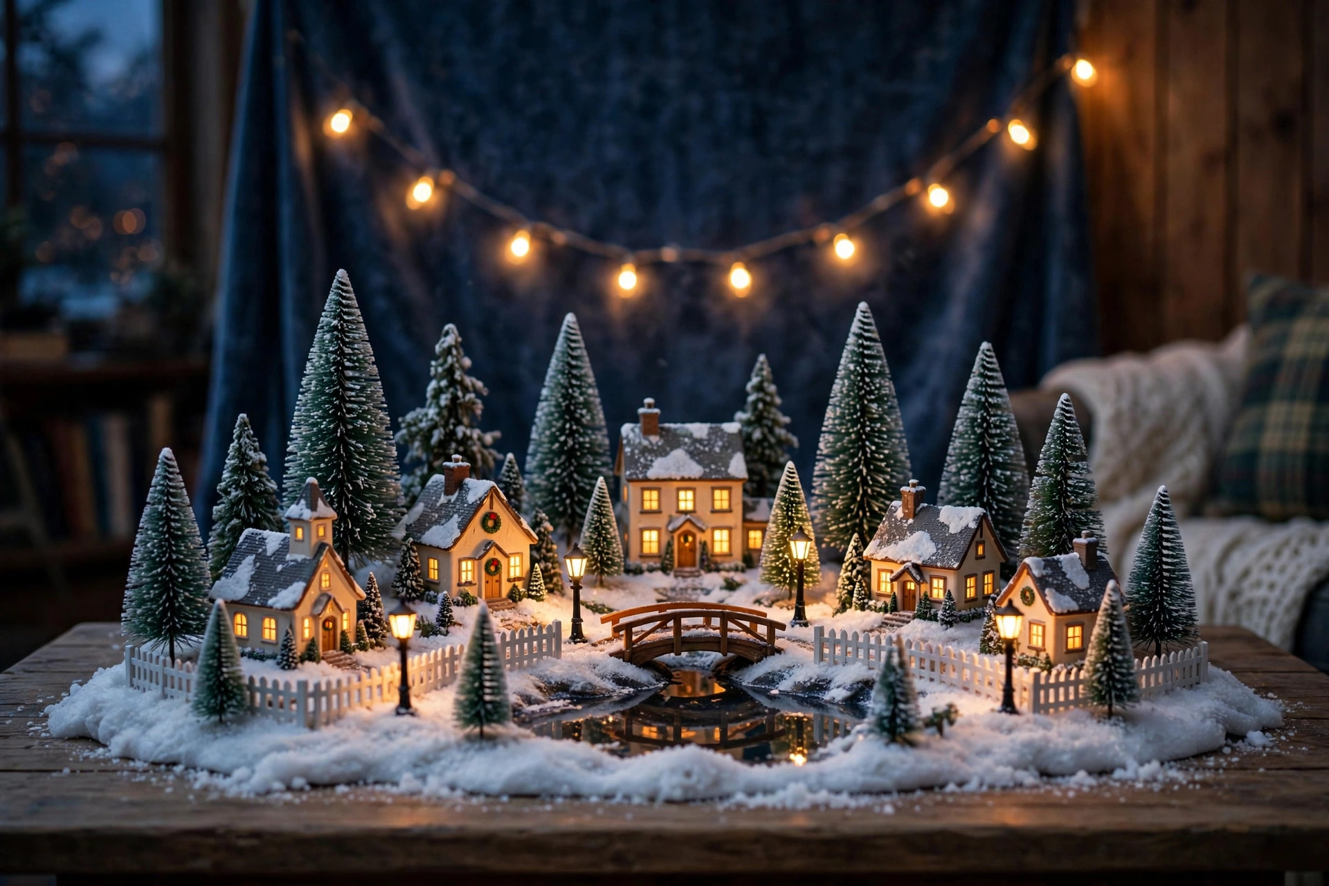 best christmas village accessories for display setup on a holiday mantel table