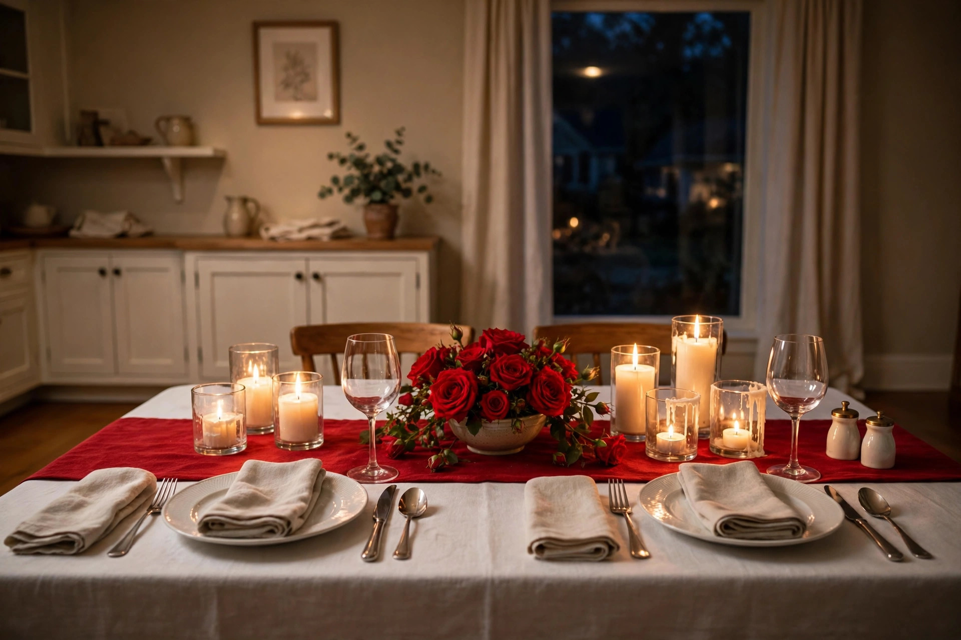 Romantic valentines table decor for romantic dinner home with candles