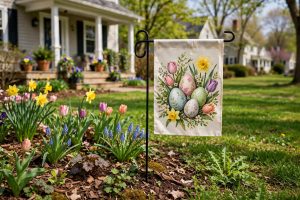 Spring Garden Flag for Easter and Floral Welcome