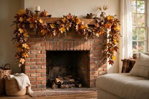 Fall Leaf Garland for Fireplace Mantel Decor: A Simple Autumn Touch