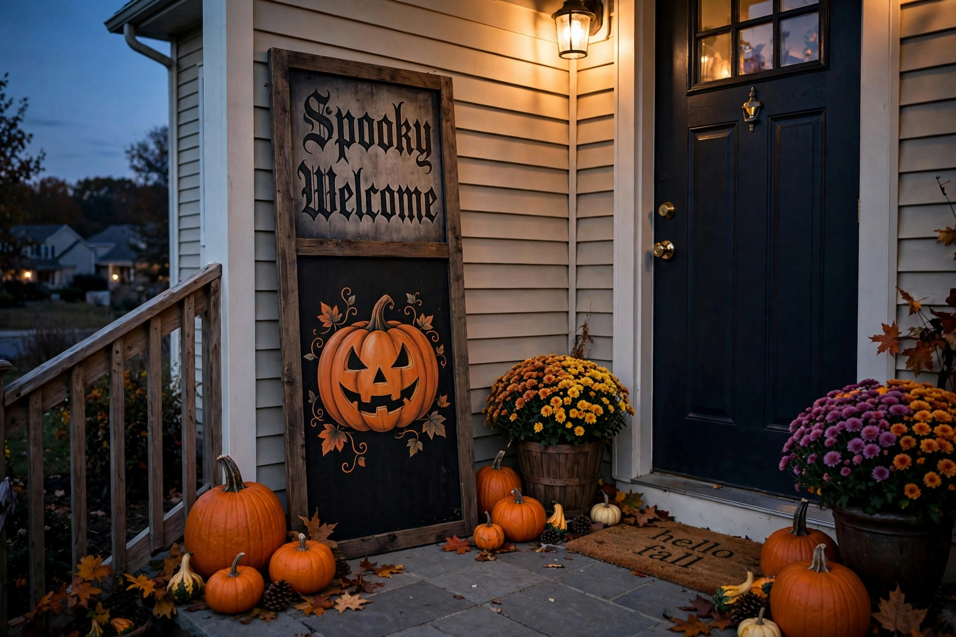 Best Halloween porch sign for spooky welcome displayed on a front porch