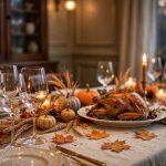Thanksgiving wine glasses for holiday table setting with autumn decor