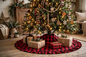 Christmas Tree Skirt Plaid for Rustic Farmhouse Style