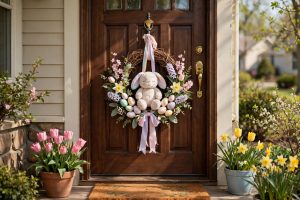 Easter Bunny Wreath for Front Door Spring Decor