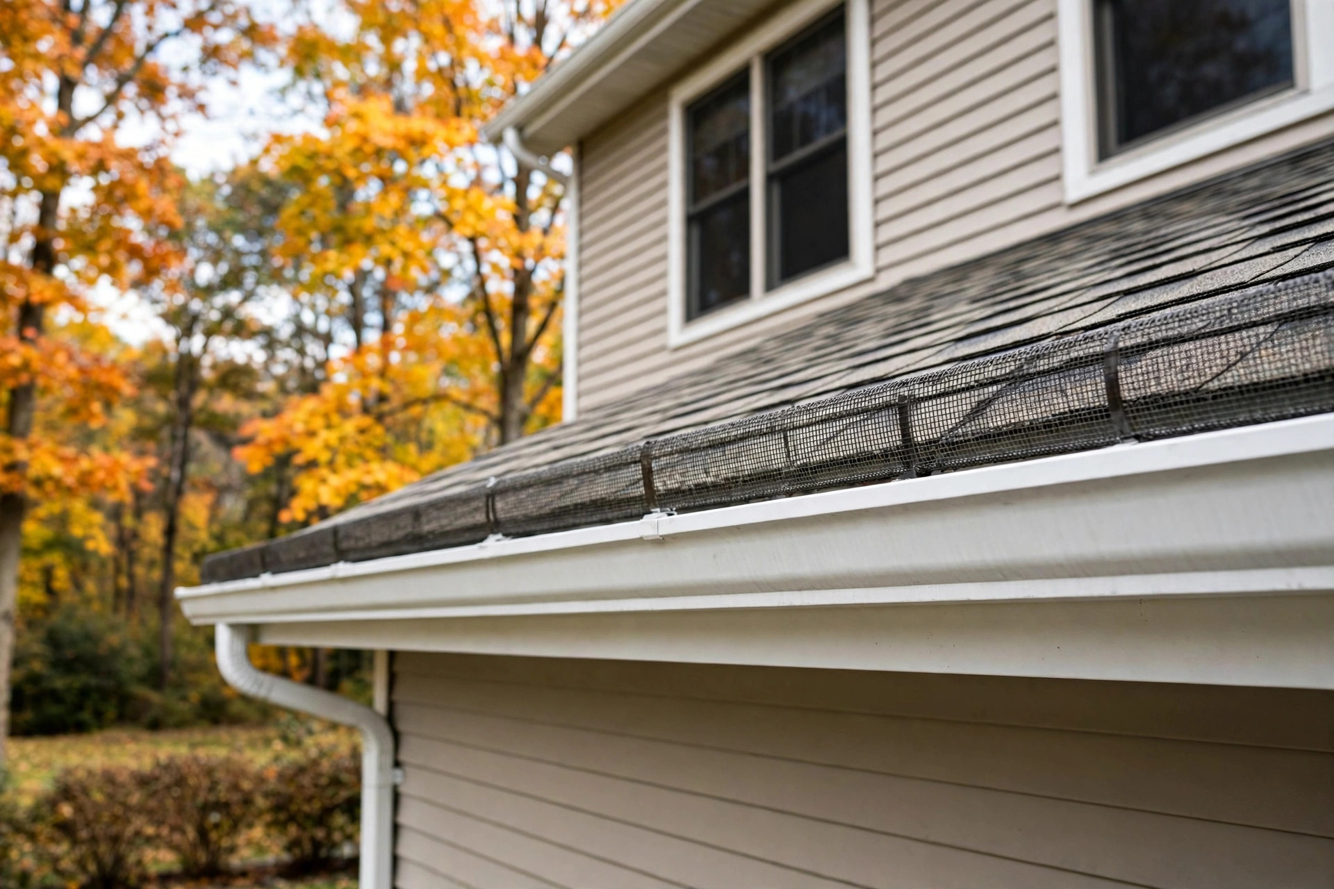 Seamless gutter guards price comparison usa: mesh gutter guard on a seamless gutter of an American home