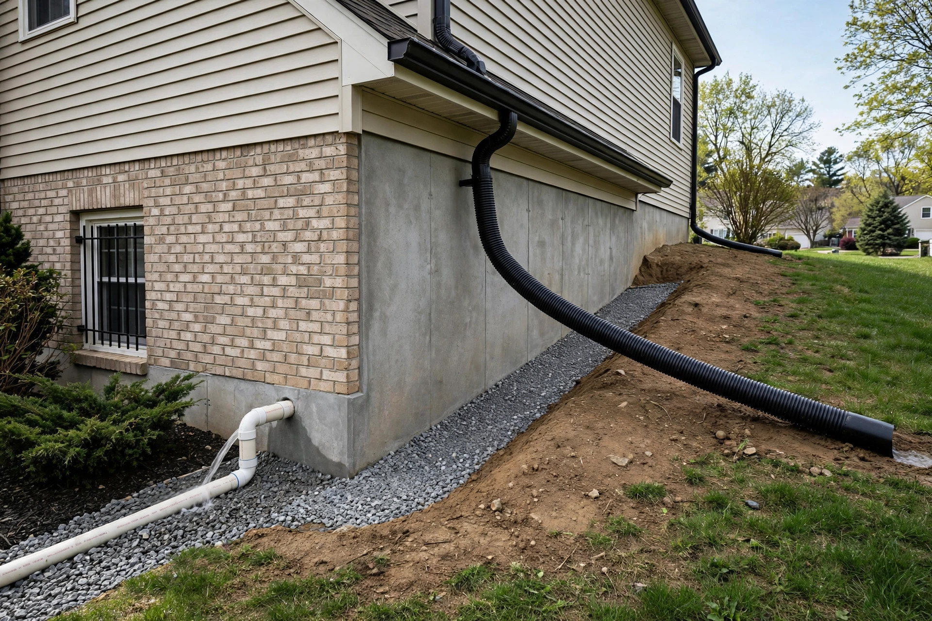 affordable basement waterproofing services near me: A newly waterproofed basement foundation wall in an American home