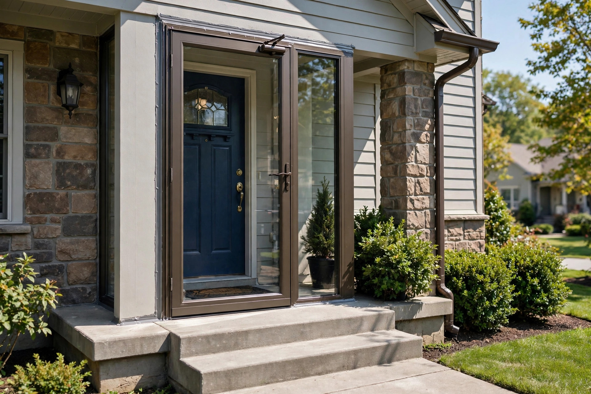 Top rated storm door installation reviews shown with a new storm door on an American home