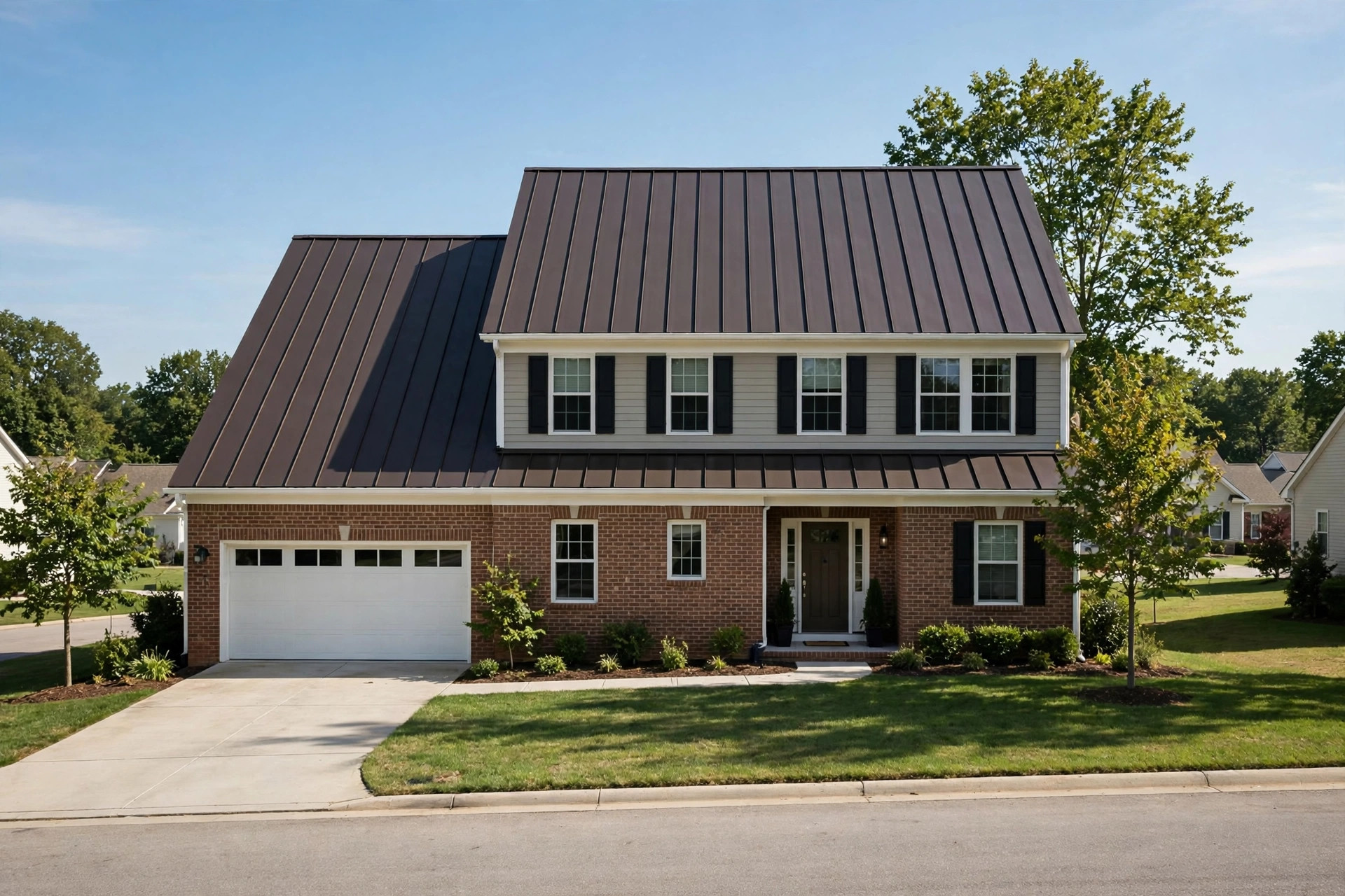 top rated metal roofing installation reviews: A newly installed standing seam metal roof on a suburban American home