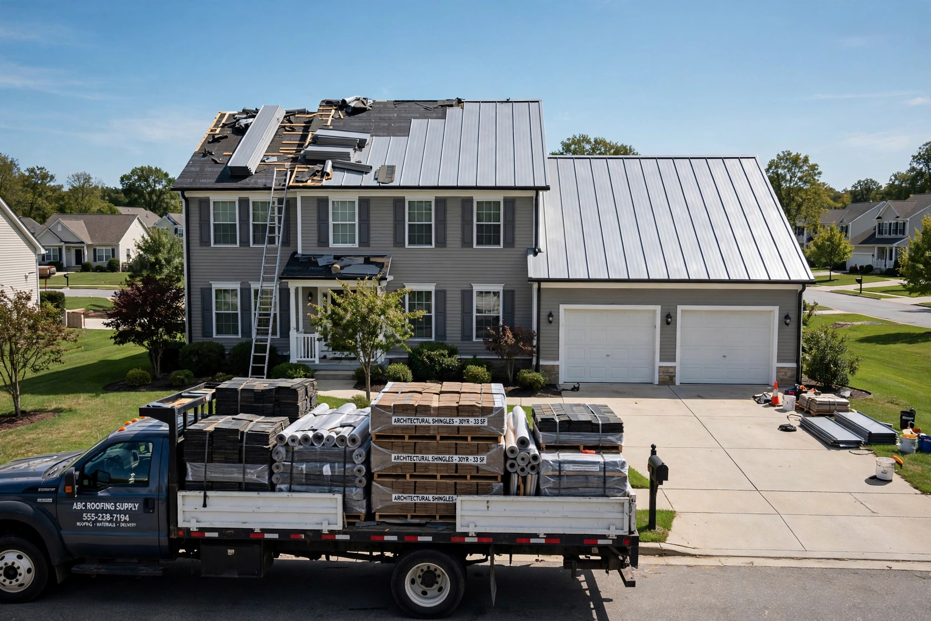 Weather resistant roof replacement contractors near me installing a new standing-seam metal roof