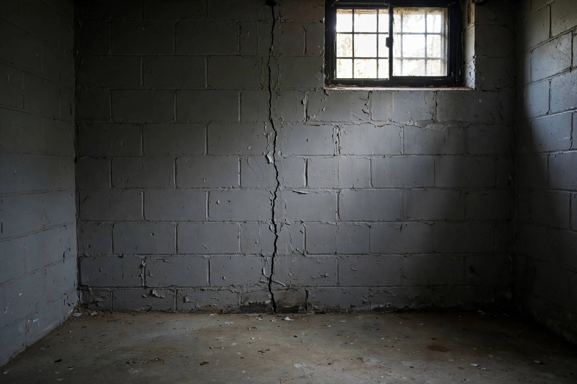 Foundation wall crack in a home basement, focus on best foundation crack repair near me