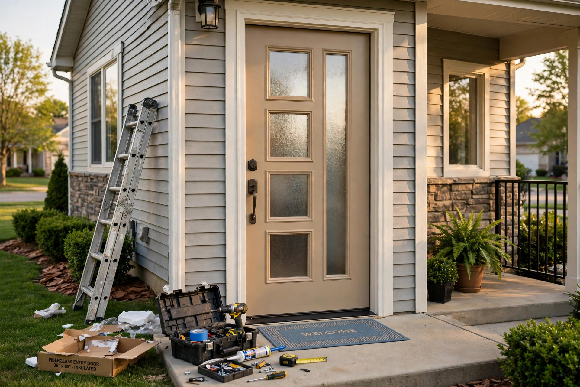 Professional grade exterior door replacement near me on an American home